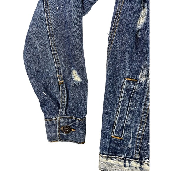 Rolling Paper Denim Jean Jacket  Unisex Size S  Distressed Paint Splatter - Picture 5 of 10